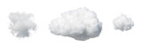 3d render. Collection of random shapes of abstract clouds. Cumulus different views clip art isolated on white background.