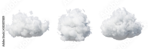 Fototapeta 3d render. Assorted shapes of abstract white clouds. Cumulus different views clip art isolated on white background.