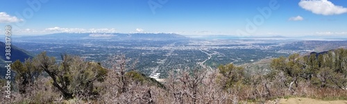 Panoramic view of Salt Lake City, Great Salt Lake and Oqquirh Mountains