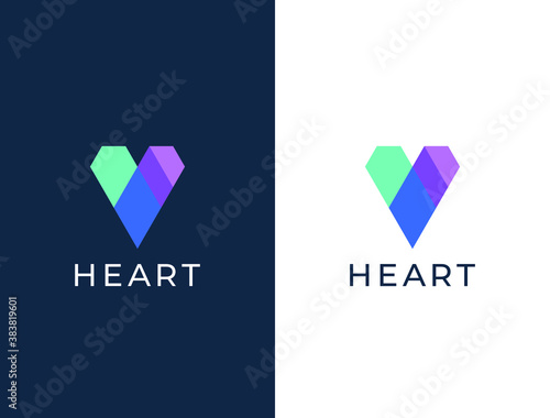 Letter V  + Heart shape logo icon. Vector template.