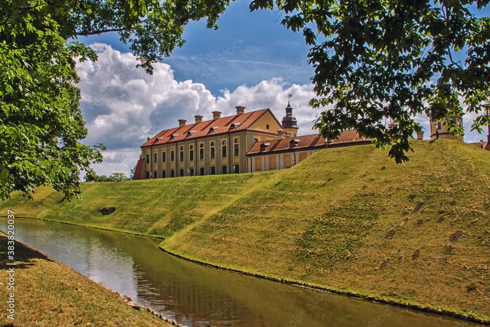 Nesvizh castle surrounded by a moat