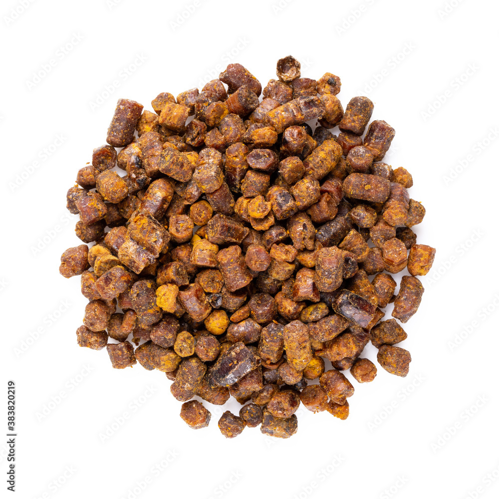 Heap of bee bread isolated on white. Top view. Heap of bee bread isolated on white. Top view.