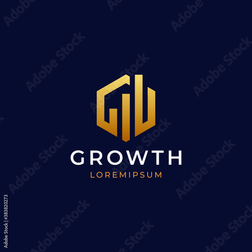Grow up logo design.  Success, finance, growing graph vector logotype template.