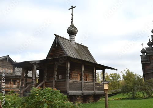 wooden buildings in the countryside