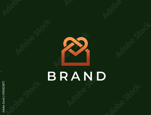 House and heart combined vector icon. Line art logo.