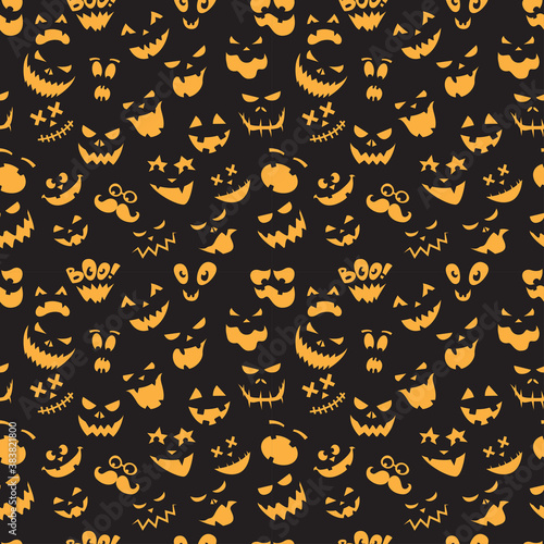 Seamless pattern Of Vintage Happy Halloween flat  emotocons. Hal