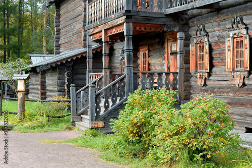 wooden buildings in the countryside