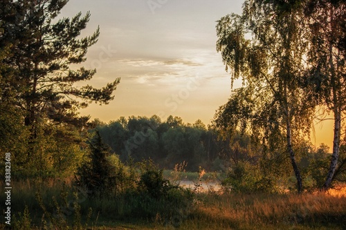 Sunrise over the river bank