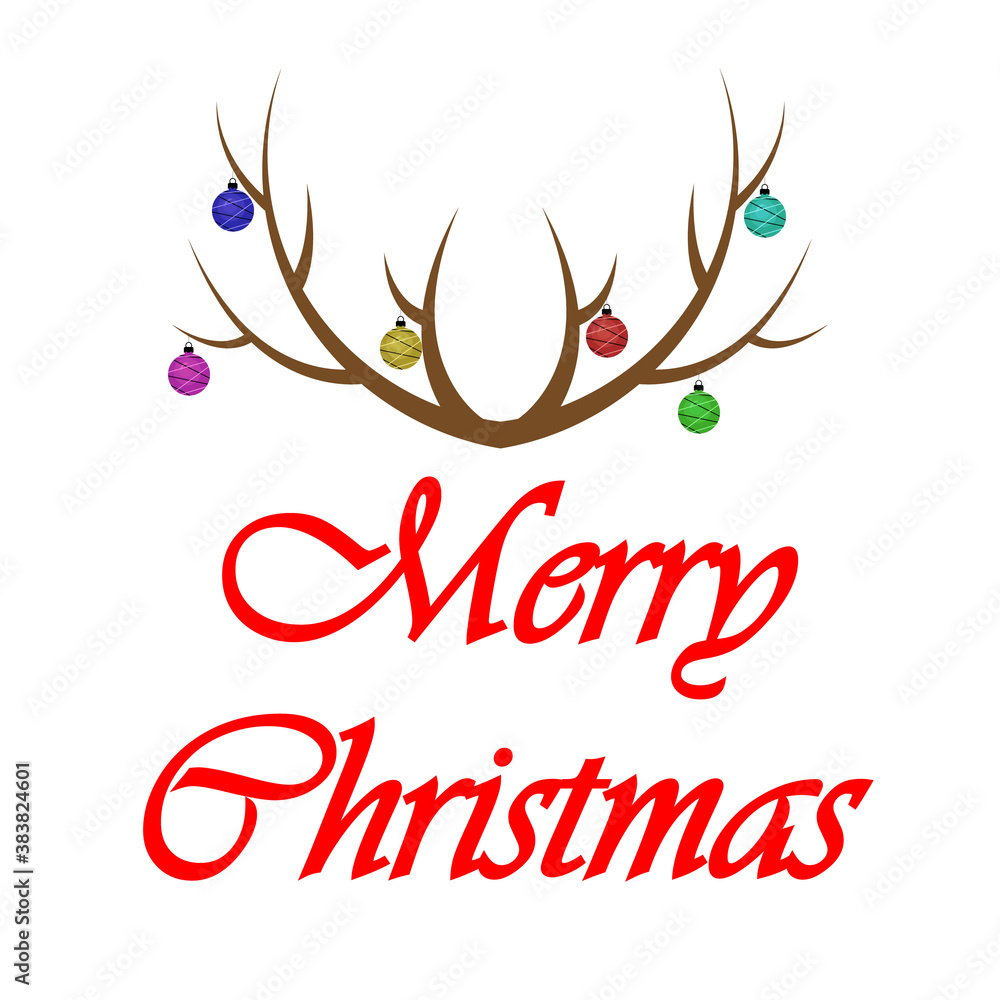 Obraz premium Deer antlers with Christmas balls, vector art illustration.