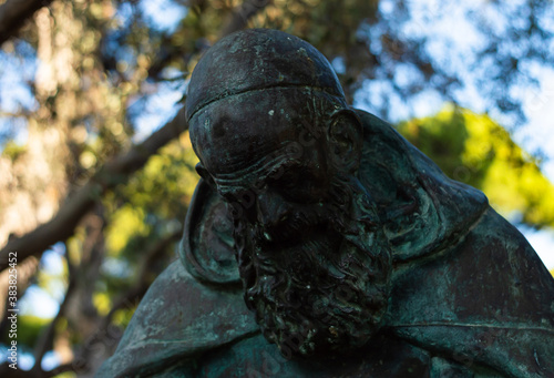 Religion Bronze statue of Beato Nicola da Gesturi, portrait close up