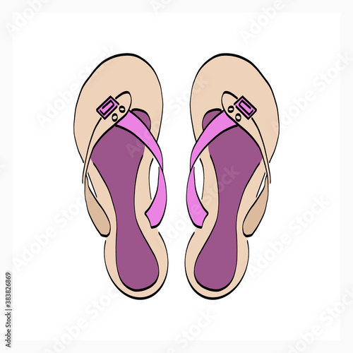 Doodle summer shoe icon isolated on white. Sketch art. Outline vector stock illustration. EPS 10