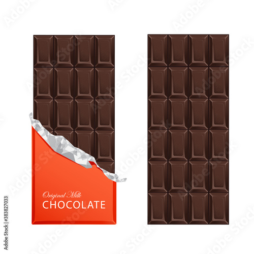Dark candy chocolate bars in vintage bar wrappers.