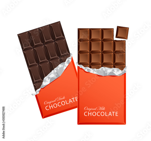 Dark and milk candy chocolate bars in vintage bar wrappers.