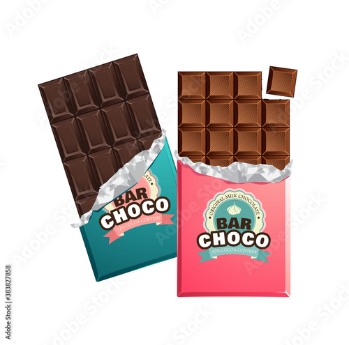 Dark and milk candy chocolate bars in vintage bar wrappers.
