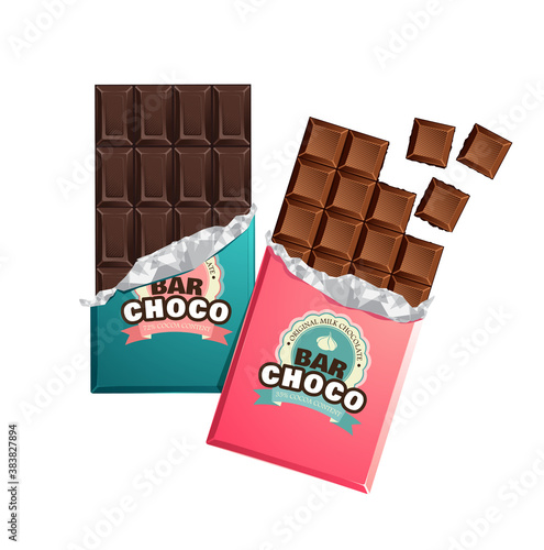 Dark and milk candy chocolate bars in vintage bar wrappers.