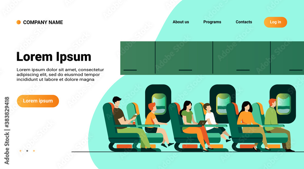 Passengers traveling by plane isolated flat vector illustration ...