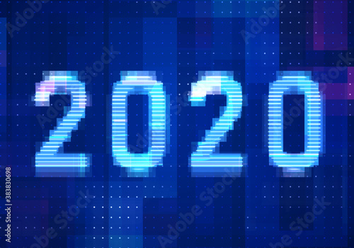 2020 vision new year with technology blue background. Abstract digital machine learning with digital future design concept.