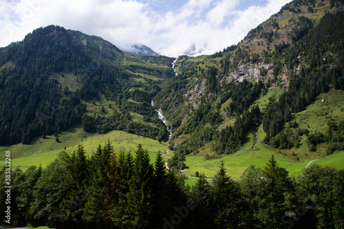 Huge waterfall in Ferleiten meanders its way from the top to the valley