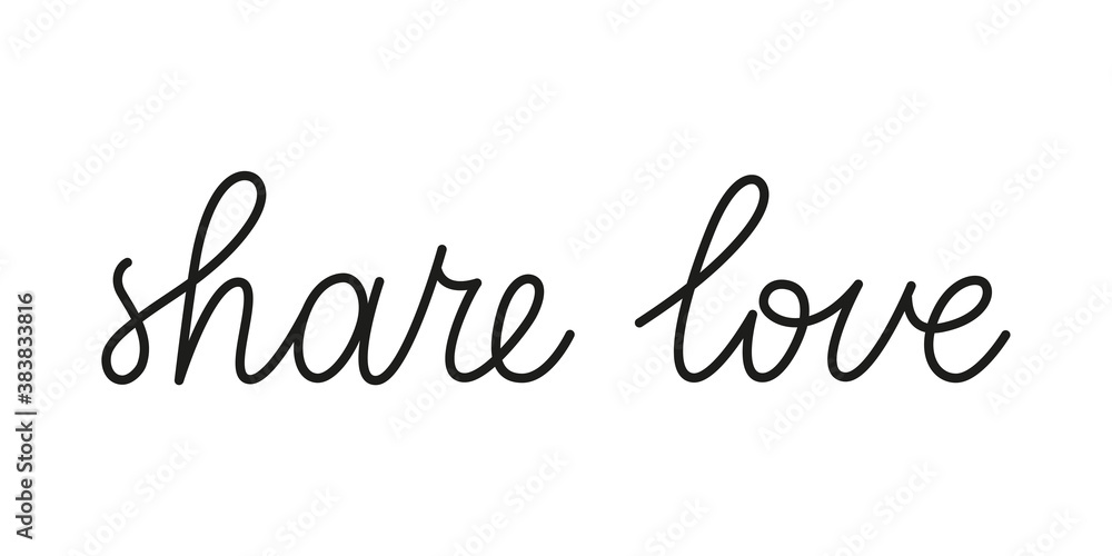 Share love phrase handwritten by one line. Monoline vector text element isolated on white background. Simple inscription