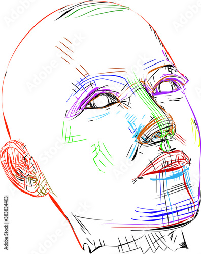 Abstract contour man face in scetch style