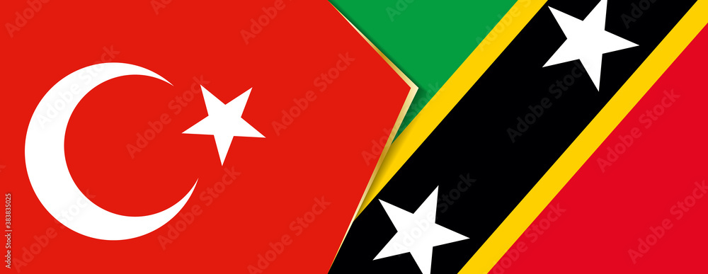 Turkey and Saint Kitts and Nevis flags, two vector flags. Turkey and Saint Kitts and Nevis flags, two vector flags.