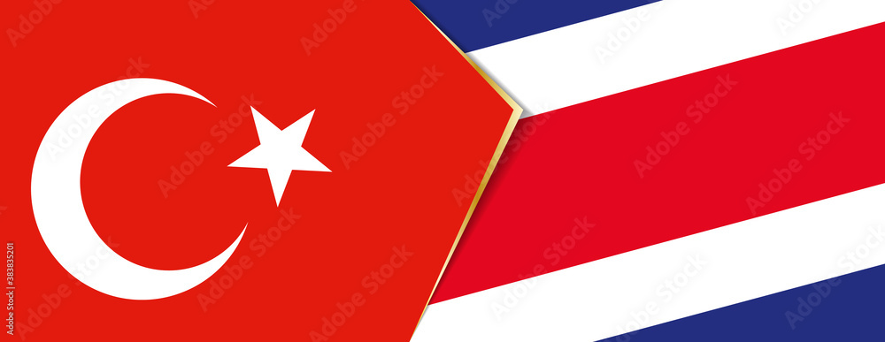 Turkey and Costa Rica flags, two vector flags. Turkey and Costa Rica flags, two vector flags.