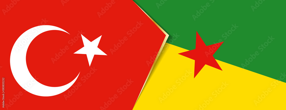Turkey and French Guiana flags, two vector flags. Turkey and French Guiana flags, two vector flags.