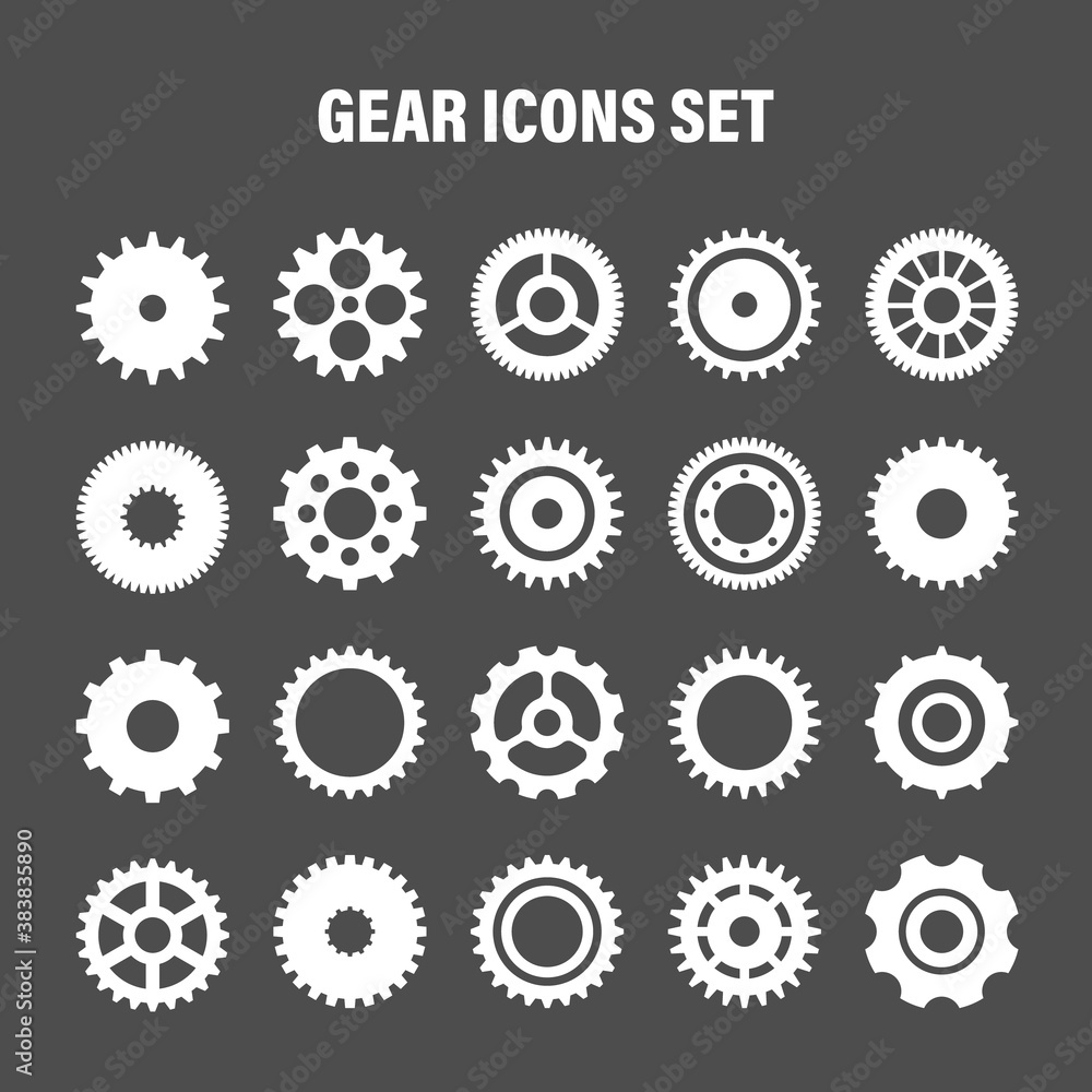 Gear wheels set. Retro vintage cogwheels collection. Industrial icons. Vector illustration.