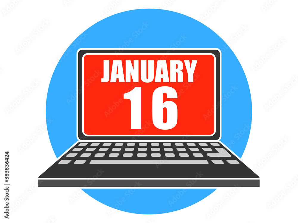 january 16th. Day 16 of month, Laptop with date on screen winter month, day of the year concept january 16th. Day 16 of month, Laptop with date on screen winter month, day of the year concept
