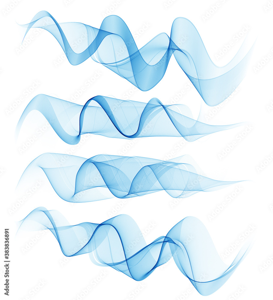 Set abstract color smoke wave. Transparent smooth Vector lines.