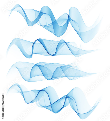 Set abstract color smoke wave. Transparent smooth Vector lines.