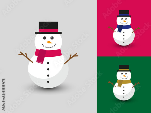Obraz na plátně Cute happy snowman in flat vector style.