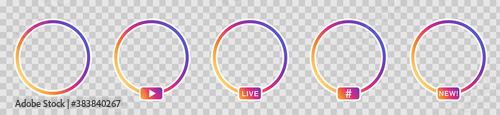 Social media style live icons, transparent background. Vector.