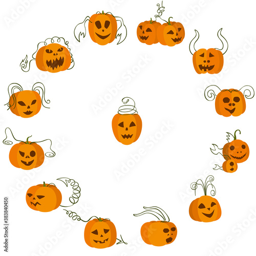 Halloween pumpkins zodiac circle / Illustration zodiac symbols consisted of pumpkin jack-o-lanterns