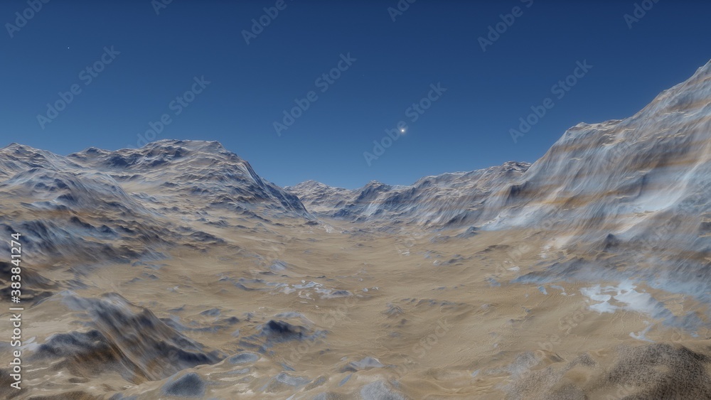 beautiful space view, view from an alien planet, exoplanet surface, fantastic planet 3D render