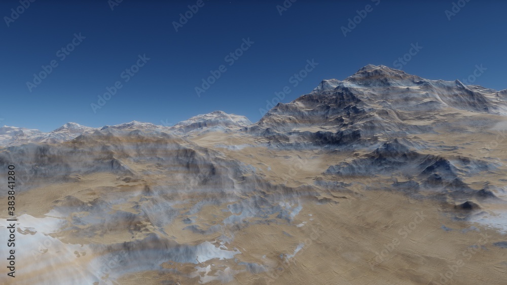 beautiful space view, view from an alien planet, exoplanet surface, fantastic planet 3D render