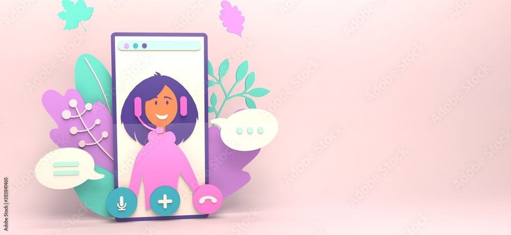 Video call conference, working from home, social distancing, business discussion. Girl having video chat. 3d rendering illustration. Stream, web chatting, online meeting friends.
Video call conference, working from home, social distancing, business discussion. Girl having video chat. 3d rendering illustration. Stream, web chatting, online meeting friends.