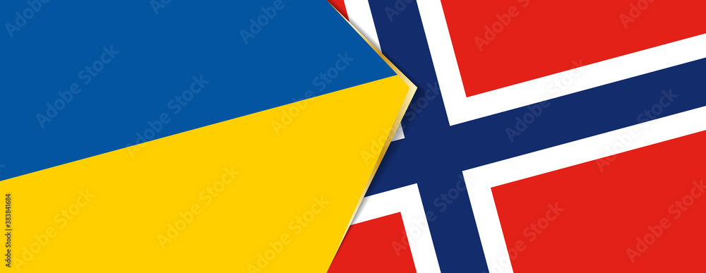 Ukraine and Norway flags, two vector flags.