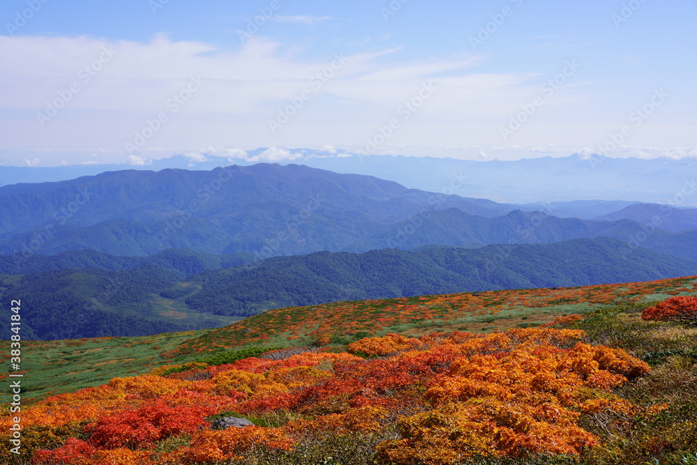 Scenery of Mt. Gassan in Japan with beautiful autumn colors