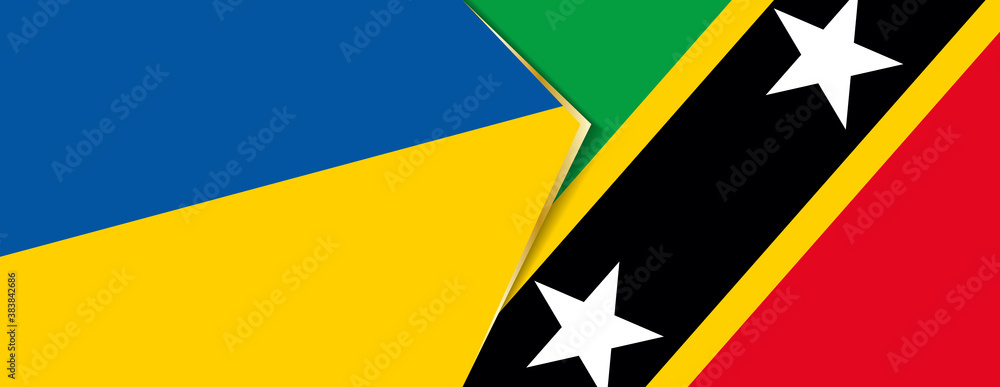 Ukraine and Saint Kitts and Nevis flags, two vector flags. - obrazy, fototapety, plakaty 
