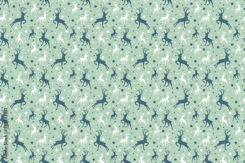 Christmas background with reindeers and stars. Xmas pattern. Vector