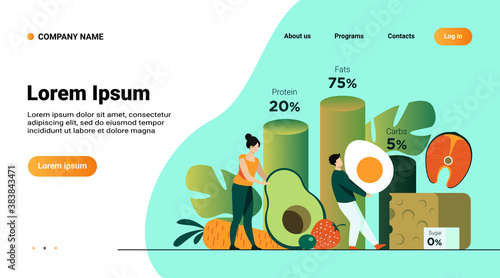 Tiny people choosing food for ketogenic diet isolated flat vector illustration. Cartoon character fasting with keto. Nutrition and healthy dietology concept