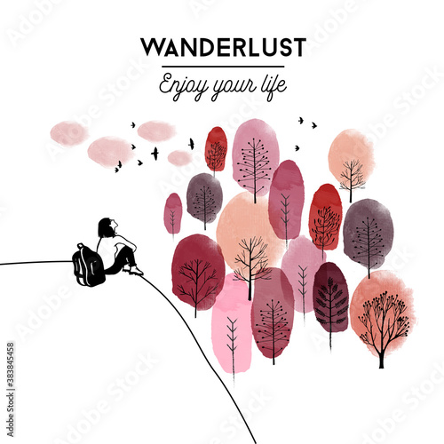 Van life poster. Watercolor ansd sketch vector illustration.