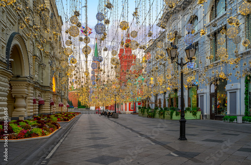 Nikolskaya Street in Moscow, Russia. Architecture and landmarks of Moscow. Cityscape of Moscow photo