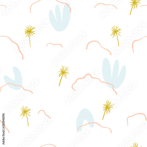 Abstract pattern with organic shapes in pastel colors mustard yellow, pink. Organic background with spots.