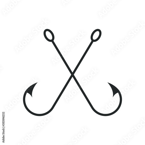 Crossed fish hooks graphic icon.  Fishing hooks sign Isolated on white background. Vector illustration