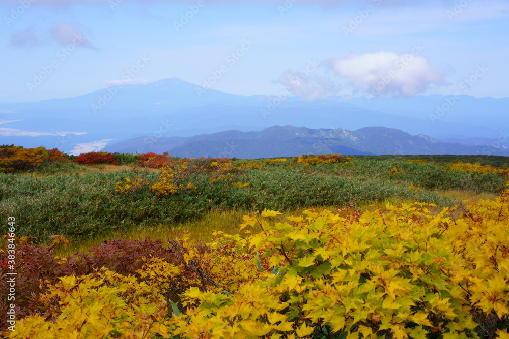 Scenery of Mt. Gassan in Japan with beautiful autumn colors