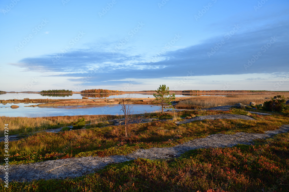 Sunset on the White Sea in Karelia, Russia