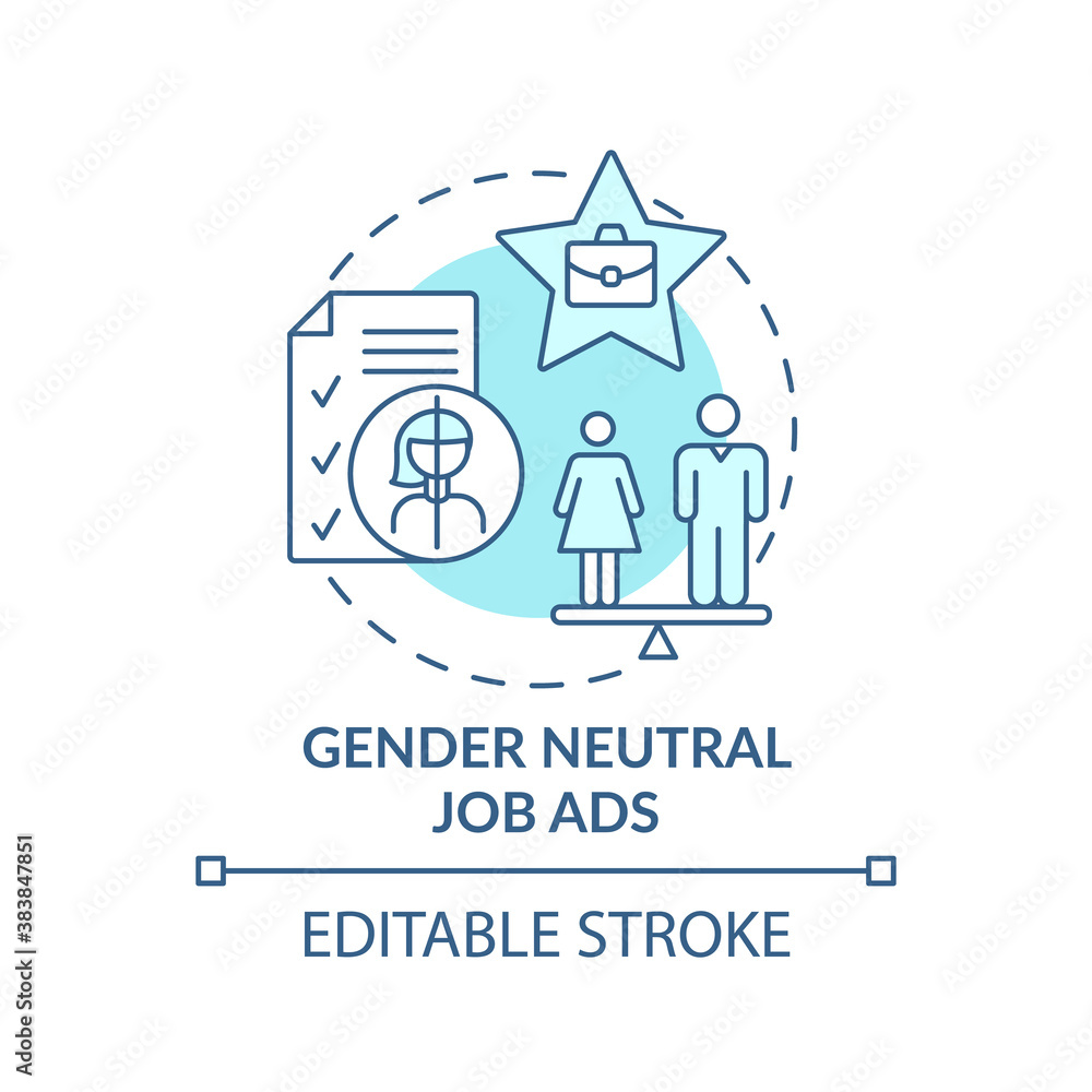 Gender neutral job ads concept icon. Gender diversity implementation advices. Rescruitment guide idea thin line illustration. Vector isolated outline RGB color drawing. Editable stroke