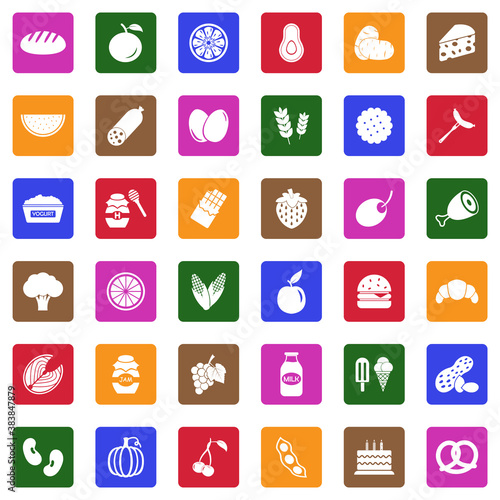 Food Icons. White Flat Design In Square. Vector Illustration.
